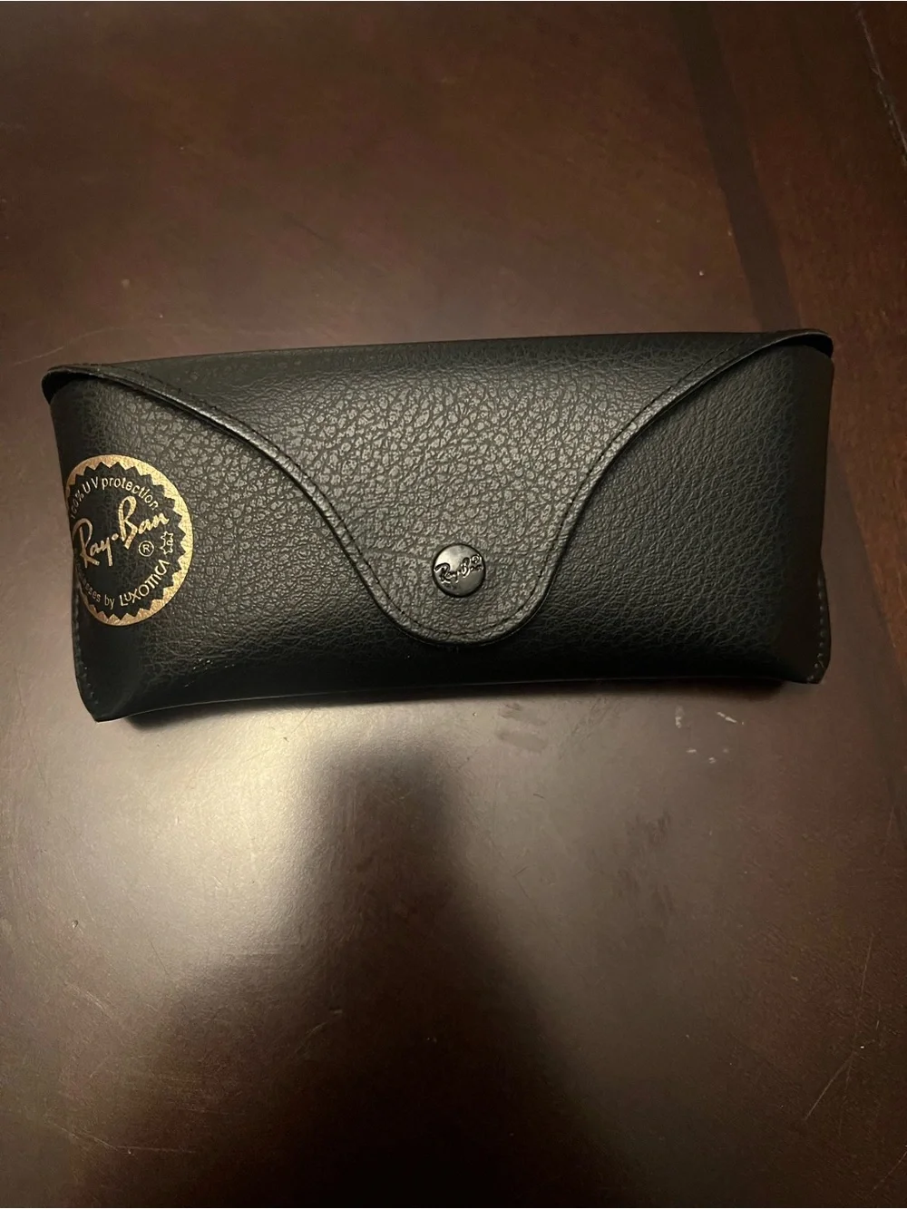 Ray-Ban Black Textured Leather Sunglasses Case with Gold Logo Seal
